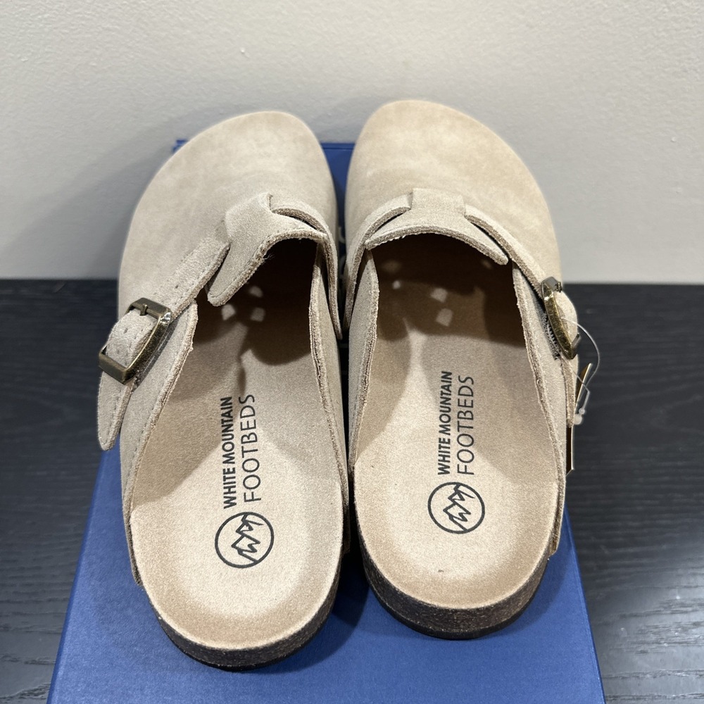 White Mountain Footbeds Women's Clog Taupe/Suede Slip On Adjustable Buckle 8 NEW - Picture 4 of 6